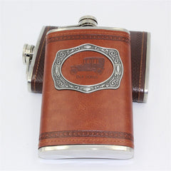 new hot sale 9 ounce Stainless steel hip flask Whisky Moscow Vodka flagon with pu leather 75ml folding portable cup