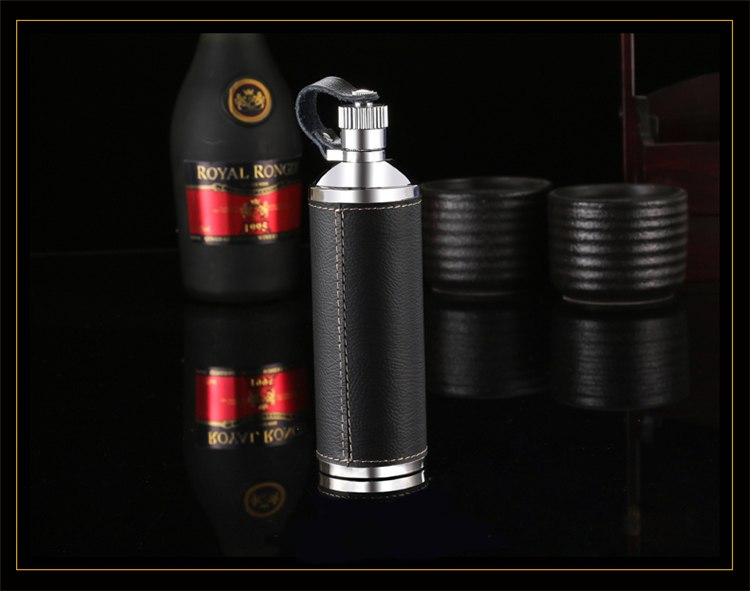 10oz Luxury Hip Flask Stainless Steel Flask Liquor Portable With Box As Gift Cylinder Design Leather Flask Whisky Bottle