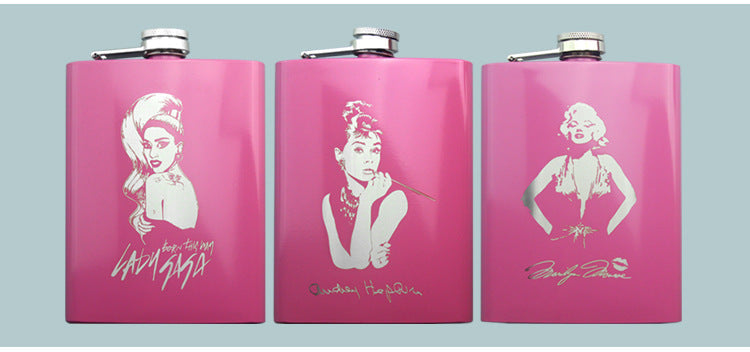 Rose Pink 8oz Hip Flask Women Portable Stainless Steel Flagon Pocket Flask For Whiskey With Gift Box