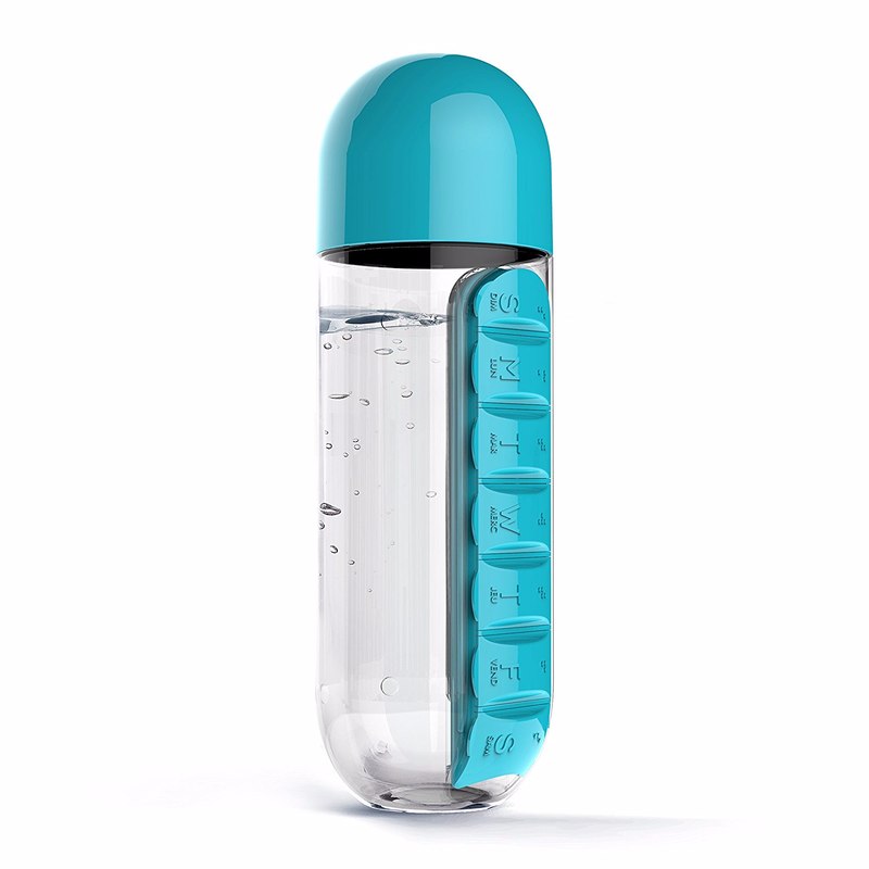HELLOYOUNG 600ML Plastic BPA Free Water Bottle Daily Pill Box Organizer Drinking Bottles