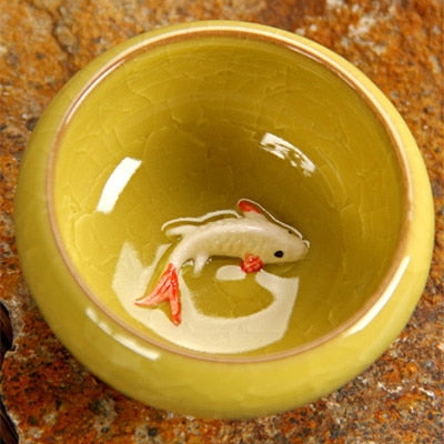 CJ272 Colorful Ice-Crackle Porcelain 8 Colors Tea Cup With Fish Pattern Ceramic Ceramic Kung fu Tea Set China porcelana tea se