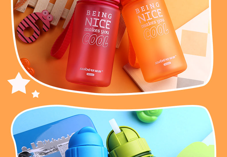 HELLOYOUNG 400ML Baby Water Bottle Kid Bottles Plastic Sports Water With Straw Child drinking bottle For water bottle leakproof