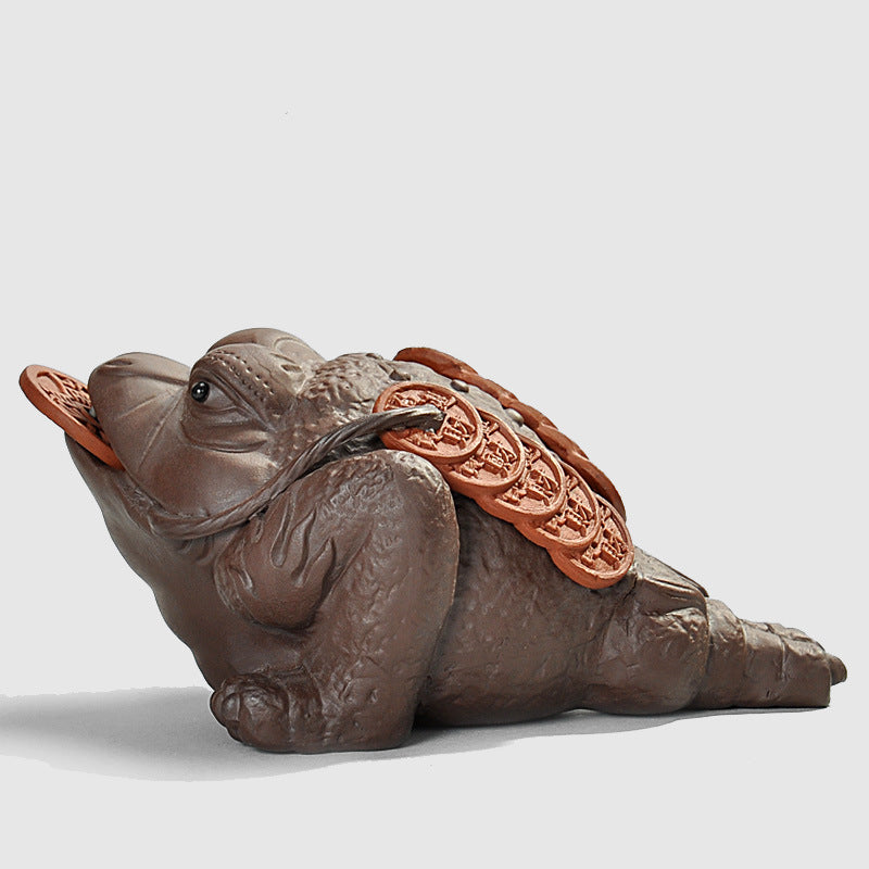 Handmade Yixing Brave Lucky Toad Boutique Tea Accessories Creative Small Ornaments Handmade Tea Pet Play Water 11x5cm F