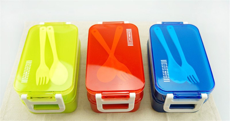 CJ007 lunchbox tableware Double plastic bento lunchboxes Double buckle around lunchbox can microwaveoven