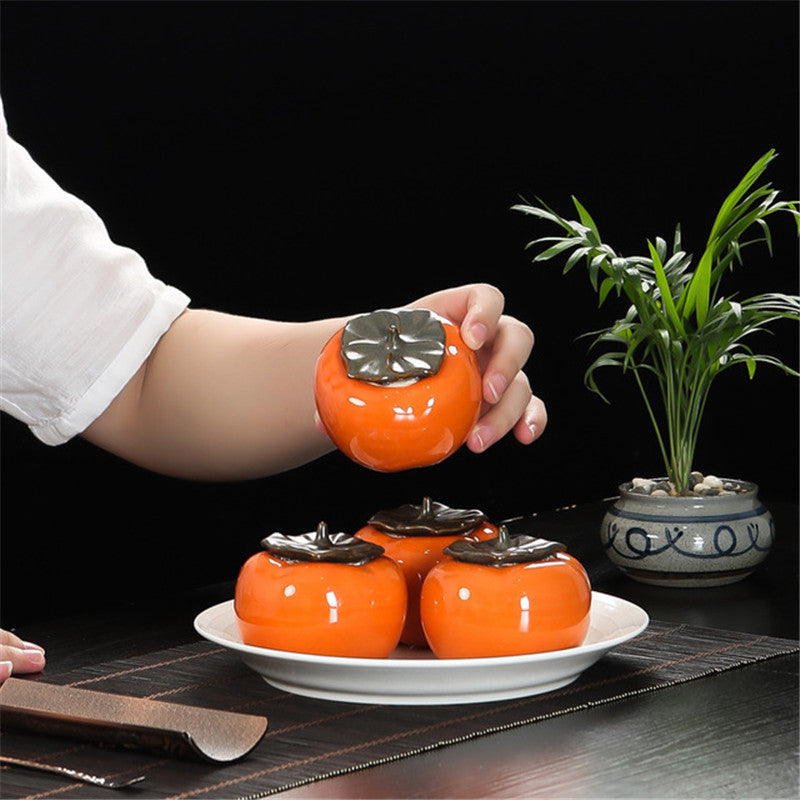 Ceramic Persimmon Tea Canister Coffee Box Puer Green Tea Caddy Storage Sealed Jar Mini tea cans for puer Oolong tea storage