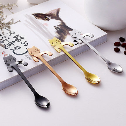 Coffee&Tea Spoon Mini Cat Long Handle Creative Spoon Drinking Tools Food grade Stainless Steel Kitchen Flatware Tableware