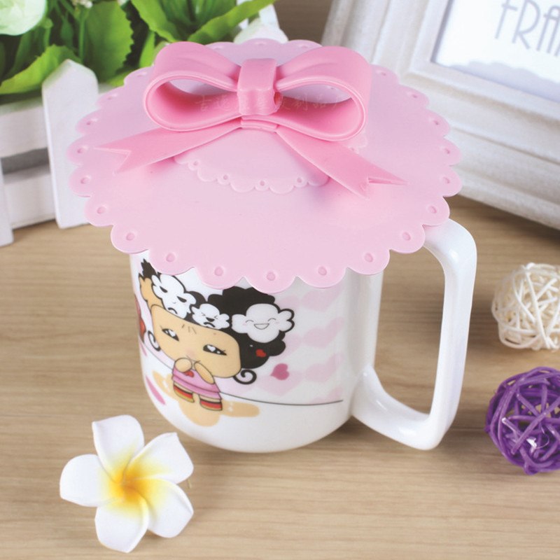 CJ224 Cute 10.5cm Anti-dust Silicone Cup Cover Silicone Lovely Bowknot Cup Cover Coffee Cup Suction Seal Lid Cap