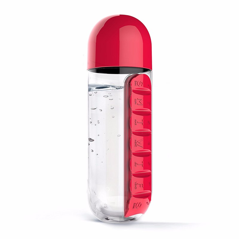 HELLOYOUNG 600ML Plastic BPA Free Water Bottle Daily Pill Box Organizer Drinking Bottles