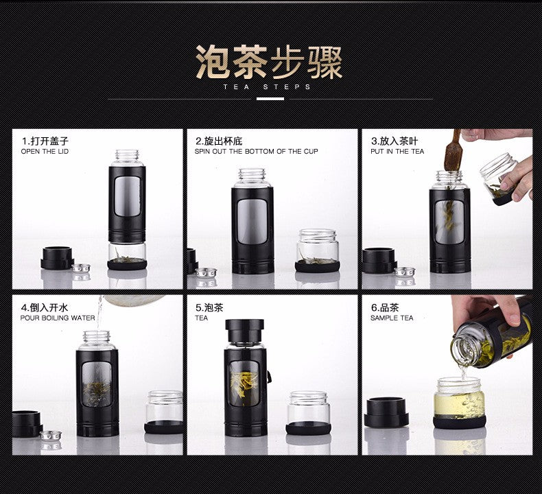 High quality 430ML Glass water bottle with tea infuser water tea bottle heat-resisting 4 colors