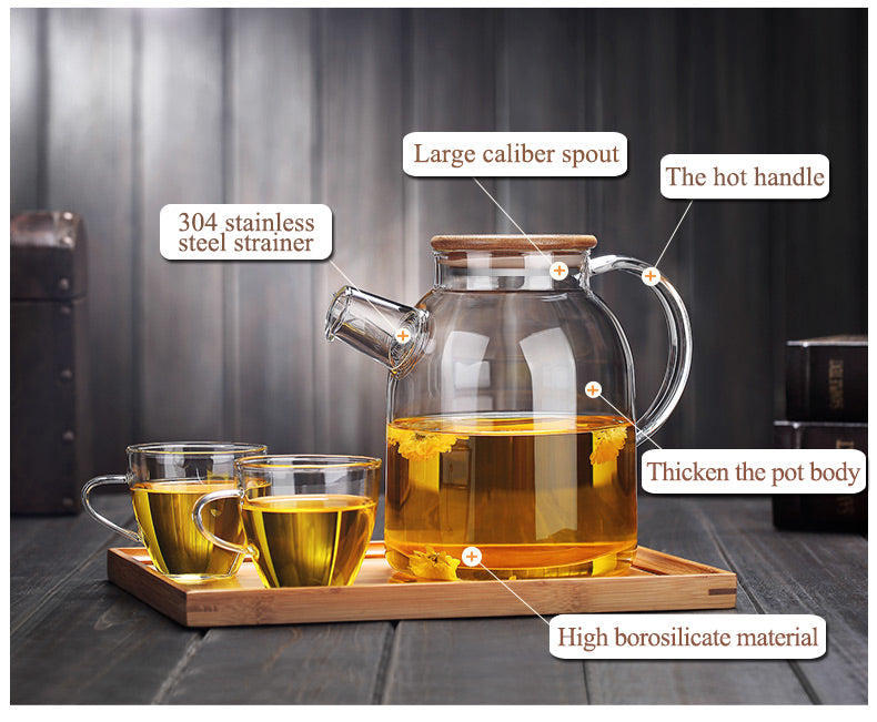 2Sizes Good Clear Borosilicate Glass Teapot With 304 Stainless Steel Infuser Strainer Heat green Tea Pot Tool Kettle Set