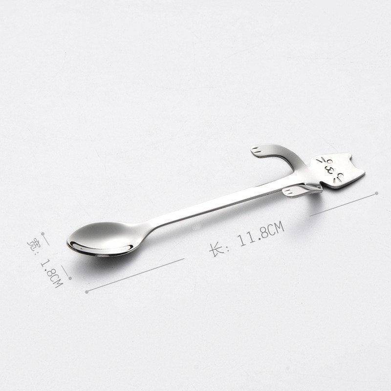 Coffee&Tea Spoon Mini Cat Long Handle Creative Spoon Drinking Tools Food grade Stainless Steel Kitchen Flatware Tableware