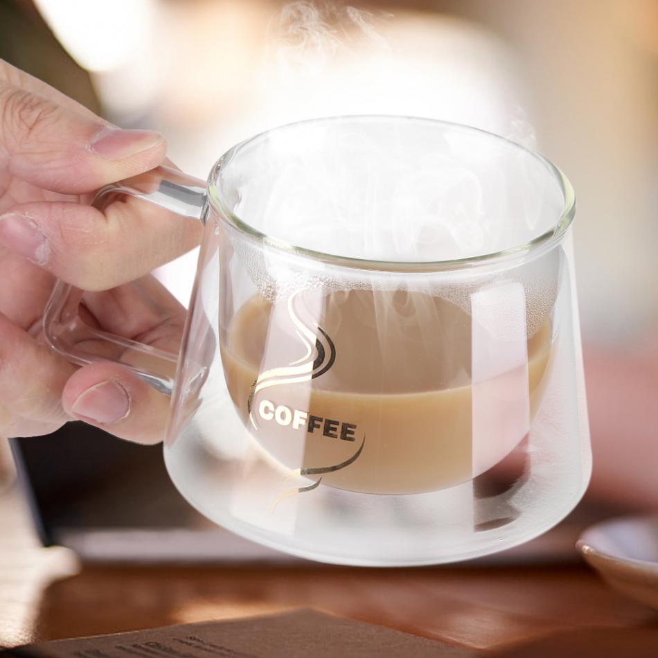Double-Wall Insulated Glass Coffee Cup Glass Cup Office Garden Cafe Home Heat Resistant Mug Glassware Coffee Tea Milk Cafe Cup