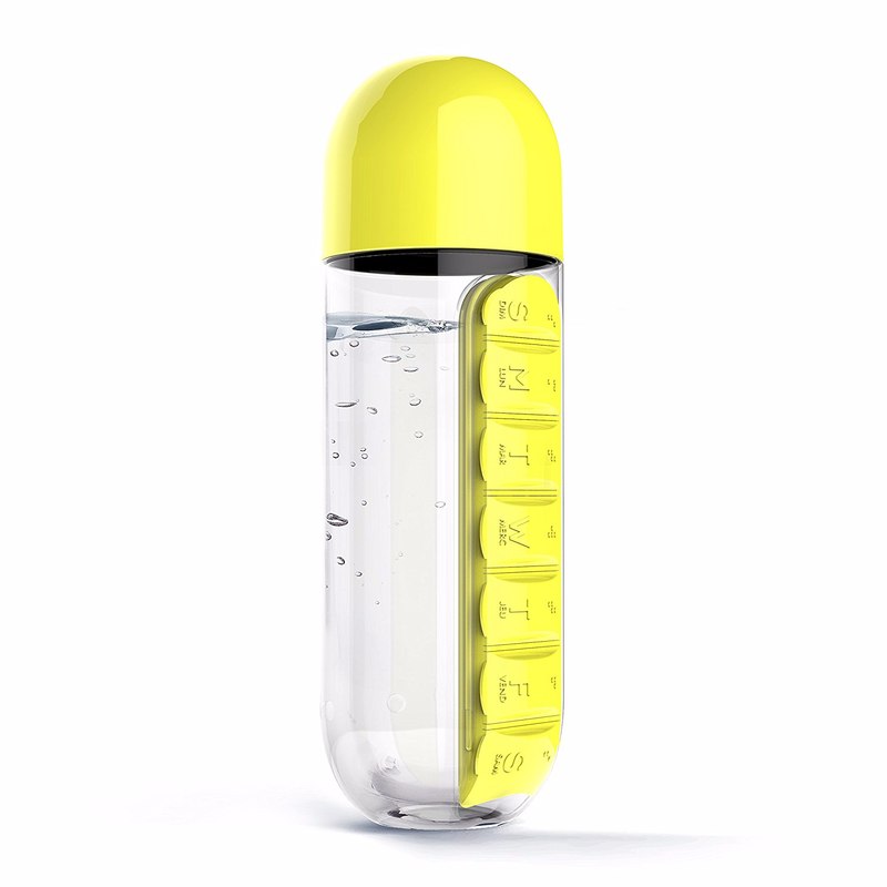 HELLOYOUNG 600ML Plastic BPA Free Water Bottle Daily Pill Box Organizer Drinking Bottles
