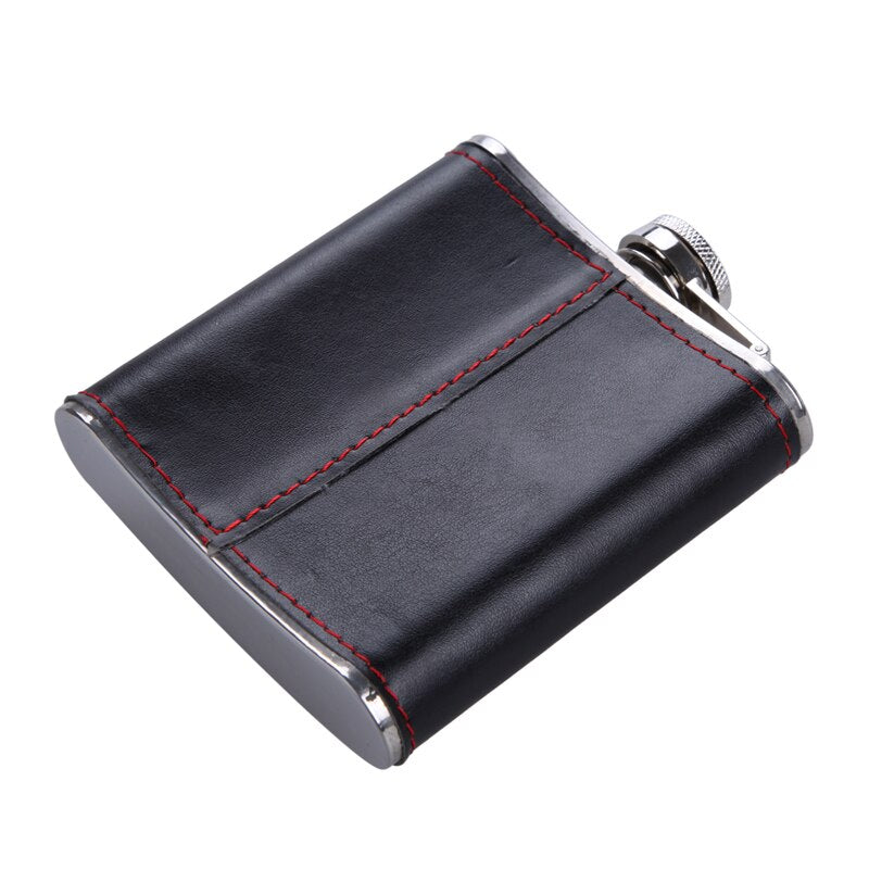 6oz Hip Flask PU Leather Wrapped Flagon Wine Pot Portable Stainless Steel Whiskey Wine Bottle Container Alcohol Drinkware