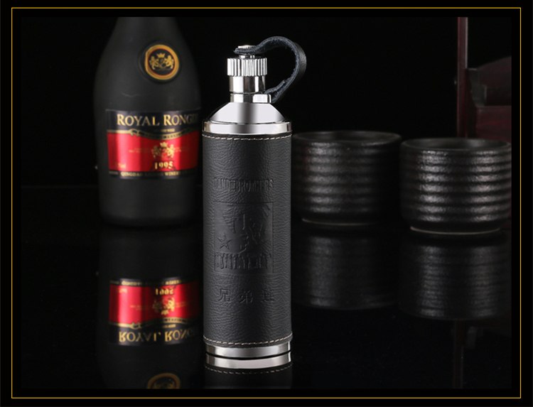 10oz Luxury Hip Flask Stainless Steel Flask Liquor Portable With Box As Gift Cylinder Design Leather Flask Whisky Bottle