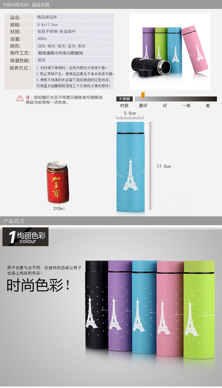 CJ018 Stainless steel Heat insulating bottle Tower Small Straight bottle Creative Water Bottle Portable Drinkware