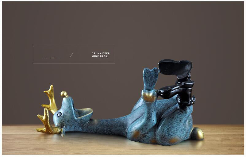 European Resin Drunk Deer Wine Rack Livingroom Office Wine Bottle shelf Home Furnishing Decoration Modern Wine Holder Crafts