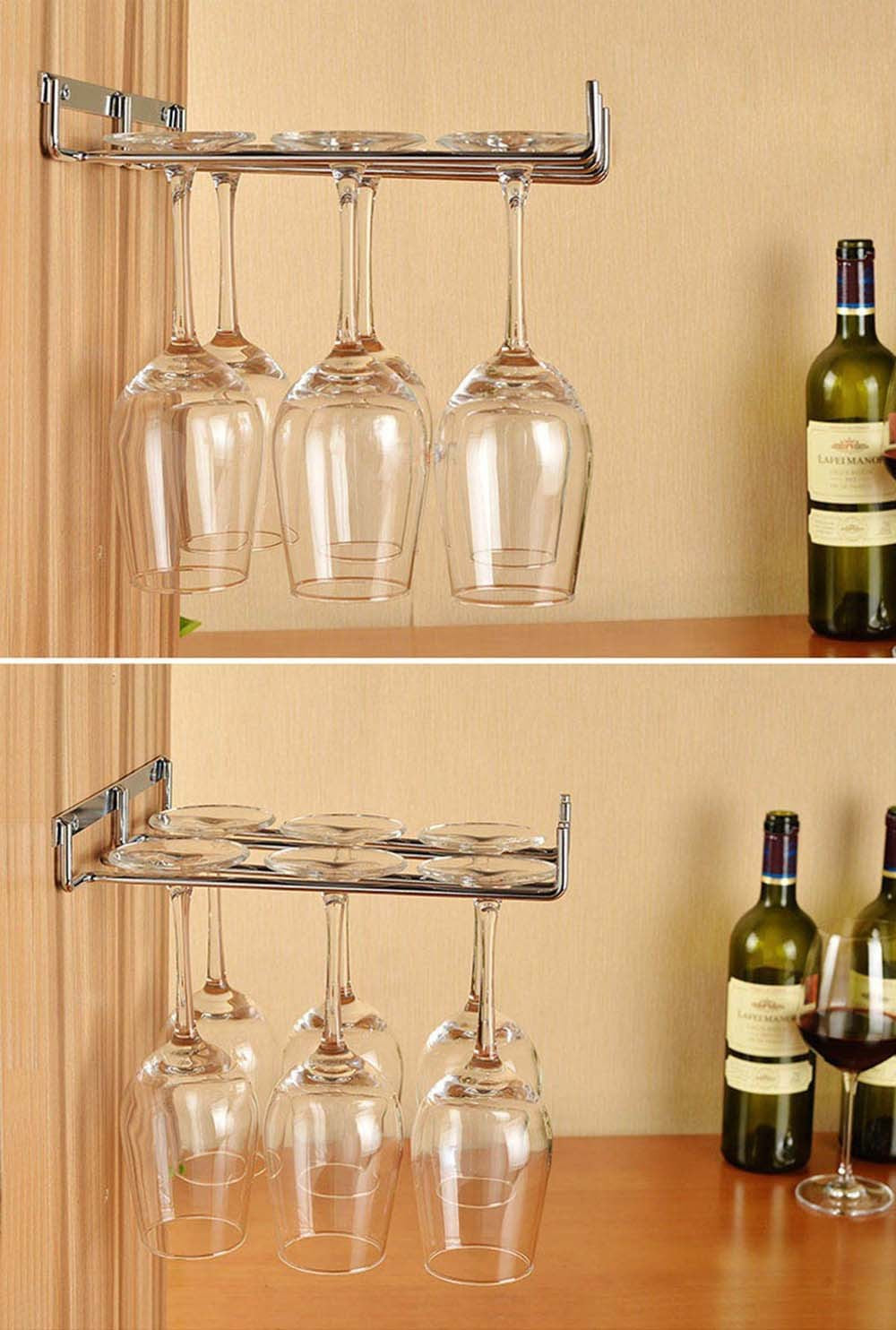 Hanging Metal Wine Cup Rack Silver/Gold Bar Single/Double Rack Wine Stemware Glass Bottle Goblet Inverted Holder