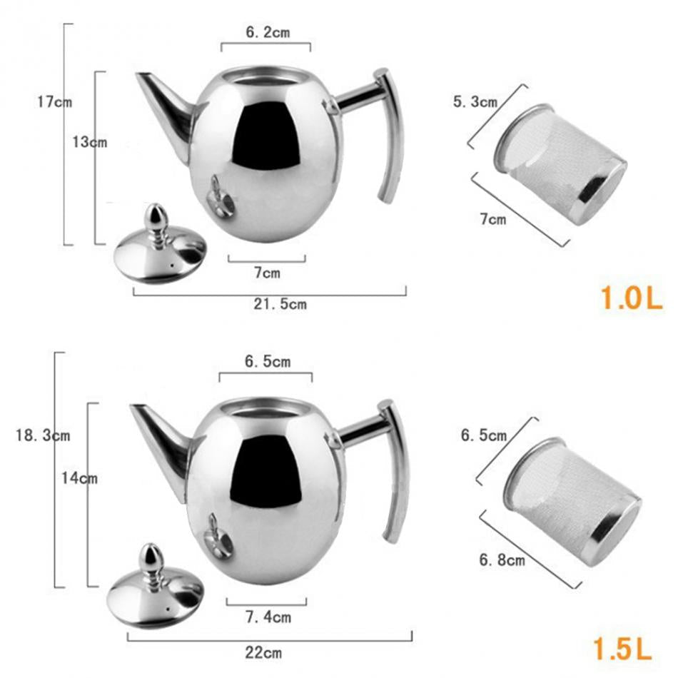 1/1.5L Durable Stainless Steel Teapot Coffee Pot Kettle With Filter Large Capacity Puer Tea Bag Green Oolong Tea Tieguanyin Cha