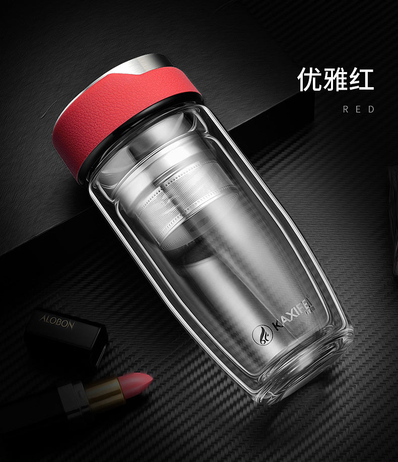 Double Layer Glass Water Bottle Tea Fruit flower bottle Transparent Water Bottles With 304 stainless Steel Infuser
