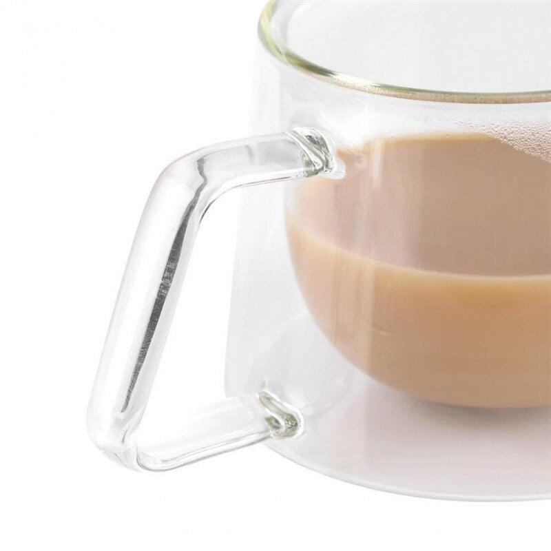 Double-Wall Insulated Glass Coffee Cup Glass Cup Office Garden Cafe Home Heat Resistant Mug Glassware Coffee Tea Milk Cafe Cup