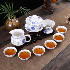 CJ261 Kung Fu 10 Pcs/Set Tea Set, Ceramic Tea cup, Blue and White TeaPot, Bone China, Tea Sea, Tea service