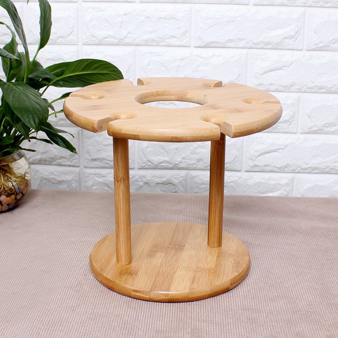 HOT-Wine Glass Holder Bamboo Tabletop Wine Glass Drying Racks Camping for 6 Glass and 1 Wine Bottle
