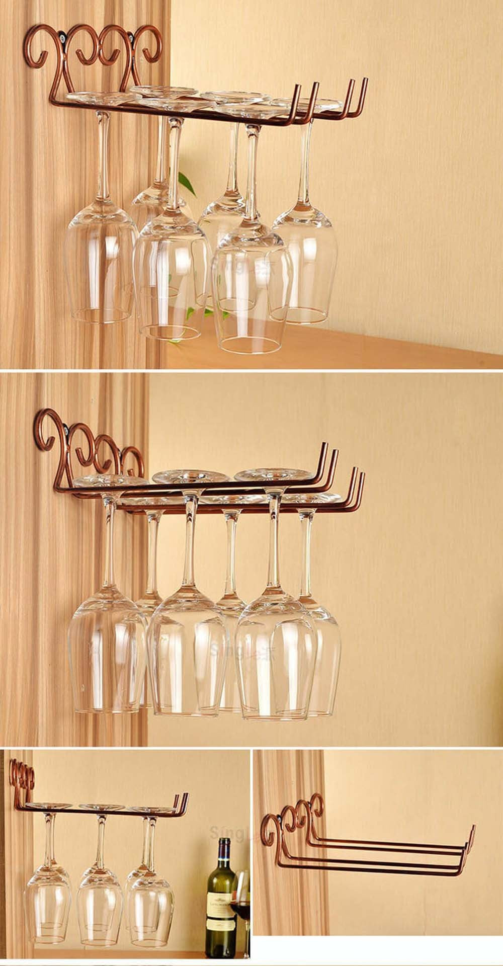 Hanging Metal Wine Cup Rack Silver/Gold Bar Single/Double Rack Wine Stemware Glass Bottle Goblet Inverted Holder