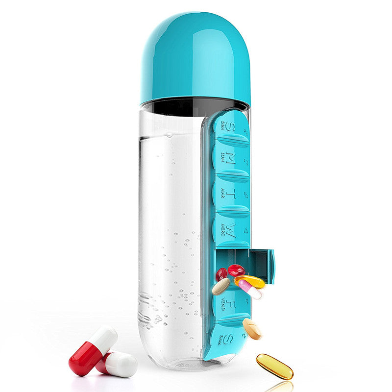 HELLOYOUNG 600ML Plastic BPA Free Water Bottle Daily Pill Box Organizer Drinking Bottles
