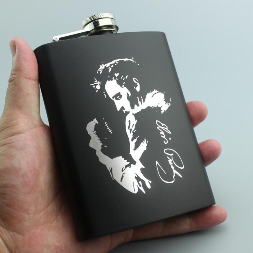 8OZ Ounce Elvis Skull KGB Godfather Stainless Steel Black Whiskey Vodka Hip flask Portable Flagon Alcohol Bottle