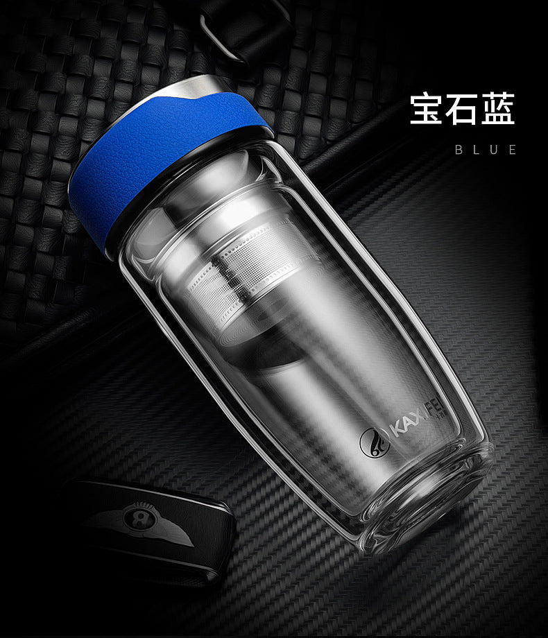 Double Layer Glass Water Bottle Tea Fruit flower bottle Transparent Water Bottles With 304 stainless Steel Infuser