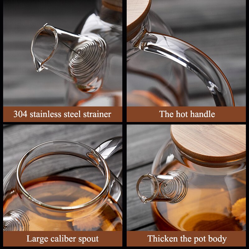 2Sizes Good Clear Borosilicate Glass Teapot With 304 Stainless Steel Infuser Strainer Heat green Tea Pot Tool Kettle Set