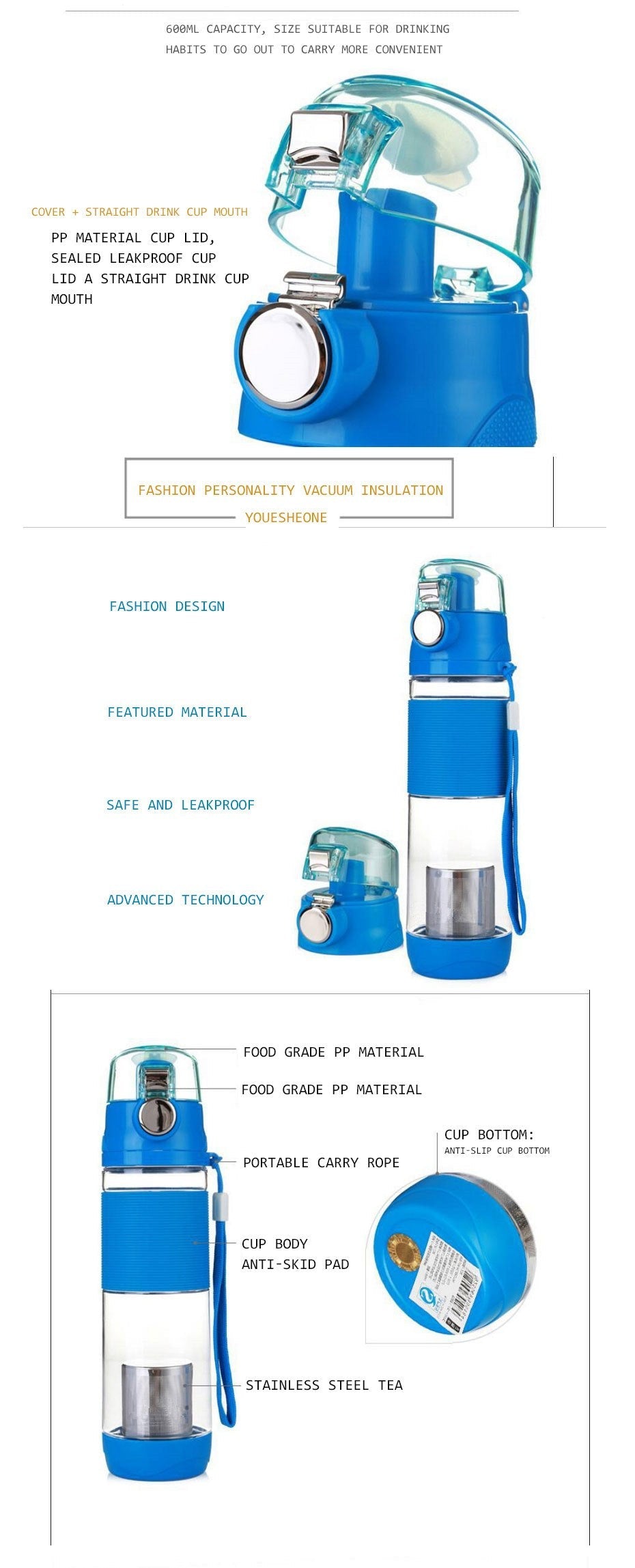Summer Leak-Proof Seal Large Capacity Sport bottle for water Bicycle Plastic PP Water Bottles With Cover Lip Filter BPA free