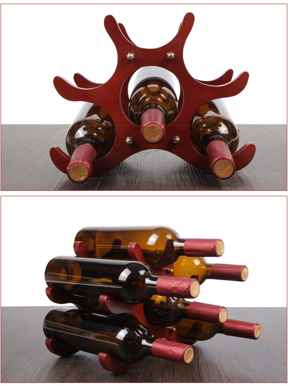 6 Bottles Wine Racks Wooden Wine Bottle Holder Wine Stand Shelf Tabletop Decoration Home Bar Storage Shelf Racks Kitchen Tools