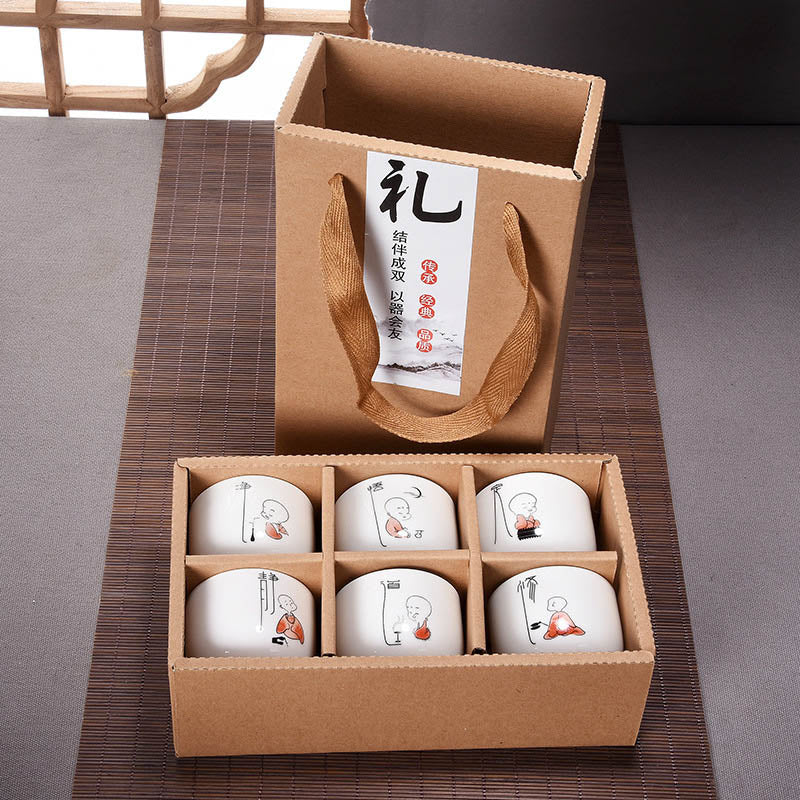 6pcs Hand Painted Ceramic cup set China tea set,Kung Fu Tea Cup Set Travel Tea Bowl Chinese Porcelain Teacup Set Creative Gifts