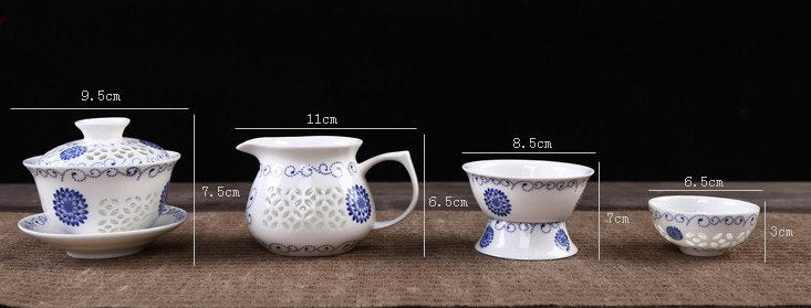 CJ261 Kung Fu 10 Pcs/Set Tea Set, Ceramic Tea cup, Blue and White TeaPot, Bone China, Tea Sea, Tea service