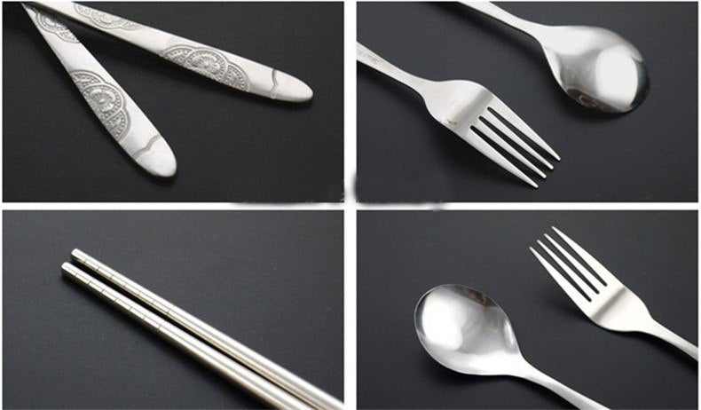 CJ033 stainless Steel Lunch Tableware Outdoor Portable Tableware Three-piece