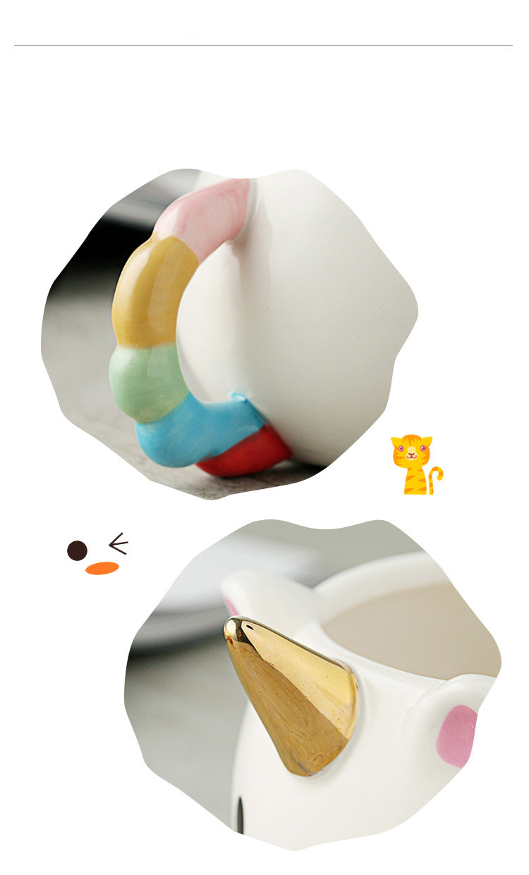 Unicorn Mug 300ml Rainbow Horse Unicorn Mugs Cup Cuteness 3D Unicorn Ceramic Coffee Mug Gold Stereo Cute Unicorn Cups