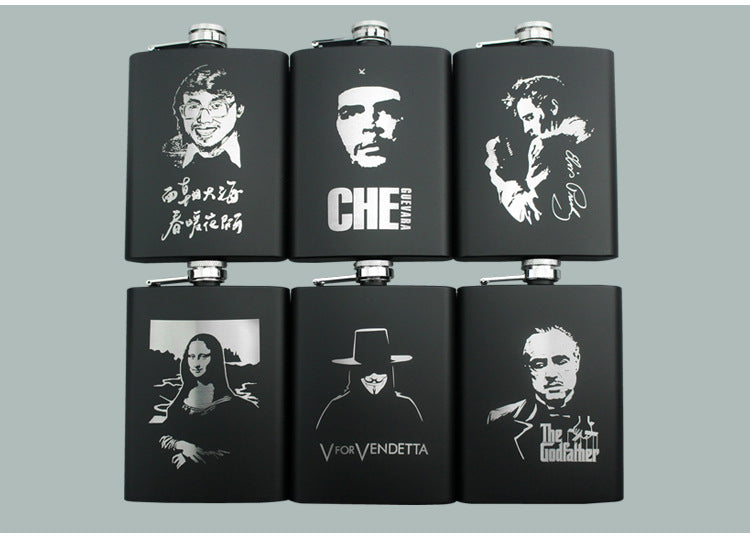 8OZ Ounce Elvis Skull KGB Godfather Stainless Steel Black Whiskey Vodka Hip flask Portable Flagon Alcohol Bottle