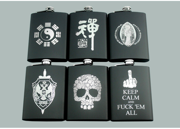 8OZ Ounce Elvis Skull KGB Godfather Stainless Steel Black Whiskey Vodka Hip flask Portable Flagon Alcohol Bottle