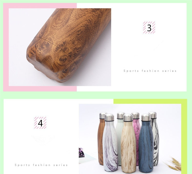 HELLOYOUNG 7 Color Vacuum Flask for water bicycle Stainless Steel Kettle Vacuum Marble Texture Flask Water Bottle for outdoor