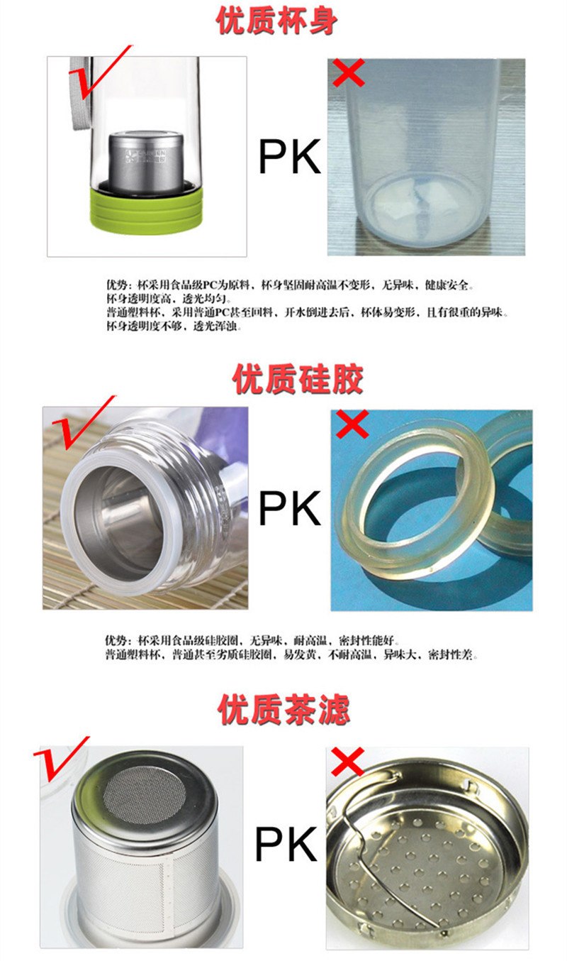CJ023 NEW Healthy Portable Travel Sport Tea Water Seal Bottle 550ml Travel bottle With Filter Strainer Tea Seal Bottles grey