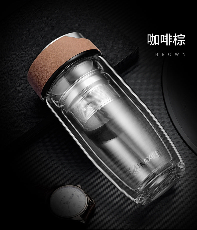 Double Layer Glass Water Bottle Tea Fruit flower bottle Transparent Water Bottles With 304 stainless Steel Infuser