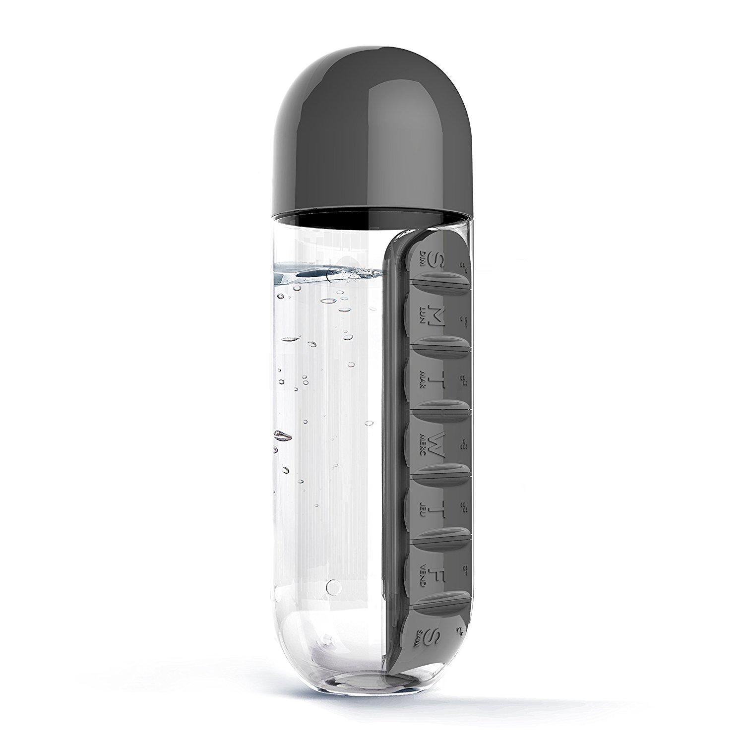 HELLOYOUNG 600ML Plastic BPA Free Water Bottle Daily Pill Box Organizer Drinking Bottles