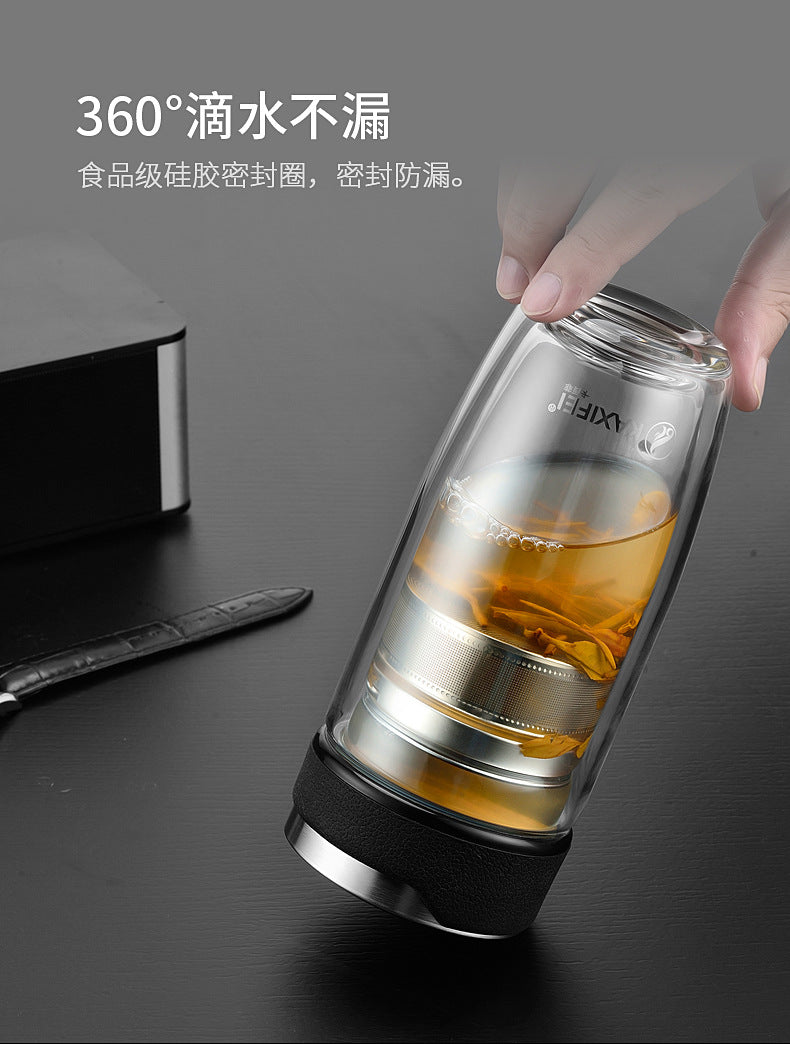 Double Layer Glass Water Bottle Tea Fruit flower bottle Transparent Water Bottles With 304 stainless Steel Infuser