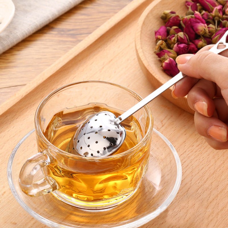 1 Pc Stainless Steel Practical Heart Shape Tea Infuser Spoon Strainer Steeper Handle Shower Table Tool