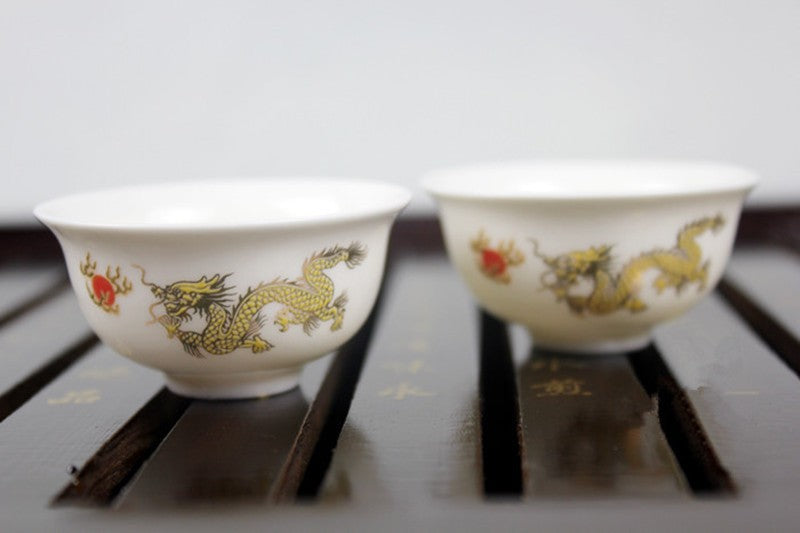 CJ242 High-grade Golden Dragon Milky White Jade Porcelain Ceramic Kung Fu Tea Set Cup Bone China Drinkware Gift Packaging
