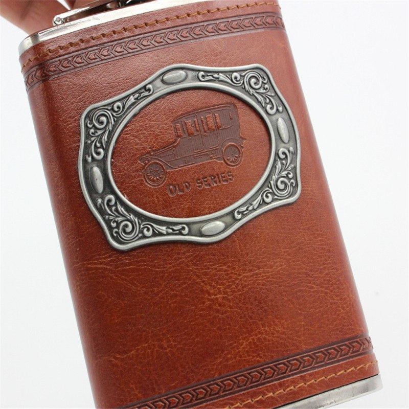 new hot sale 9 ounce Stainless steel hip flask Whisky Moscow Vodka flagon with pu leather 75ml folding portable cup