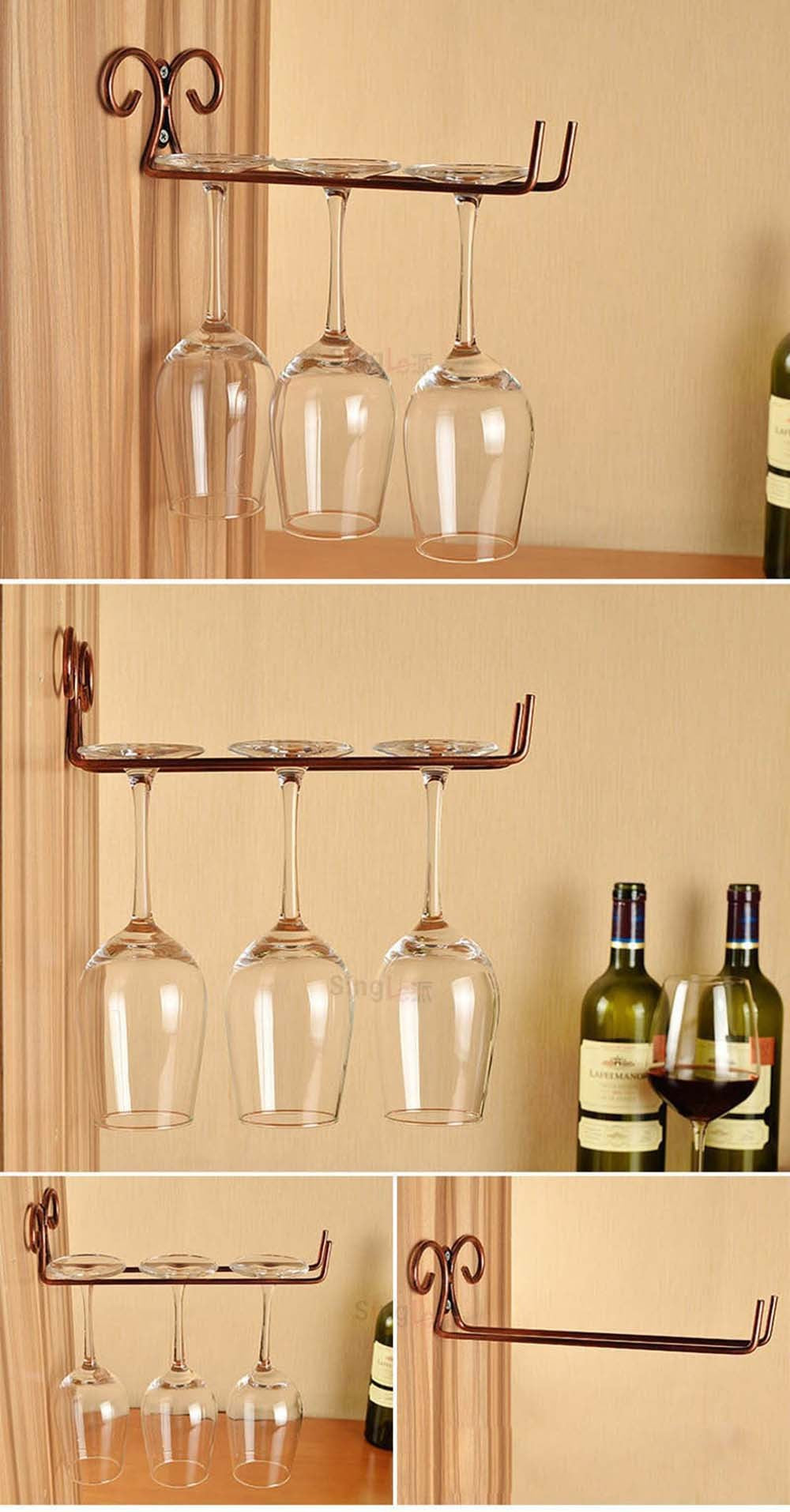 Hanging Metal Wine Cup Rack Silver/Gold Bar Single/Double Rack Wine Stemware Glass Bottle Goblet Inverted Holder