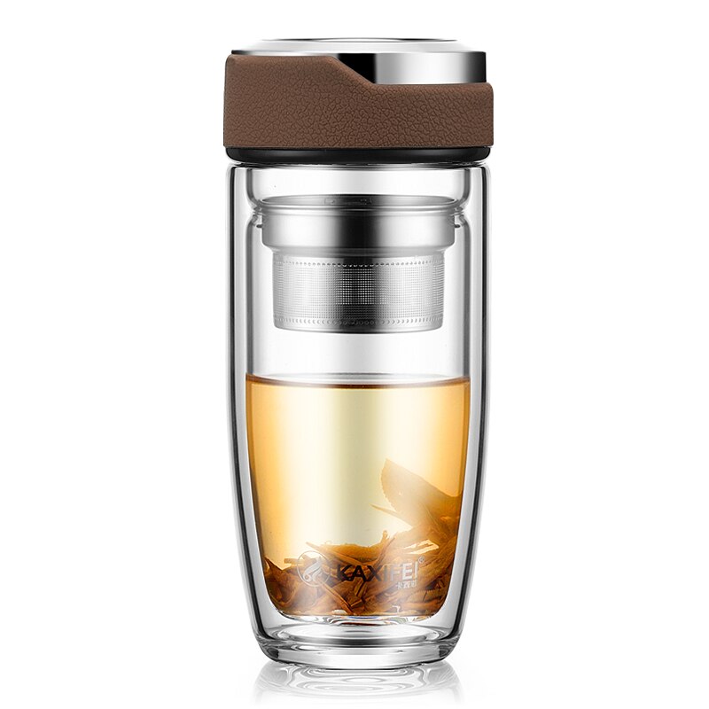 Double Layer Glass Water Bottle Tea Fruit flower bottle Transparent Water Bottles With 304 stainless Steel Infuser